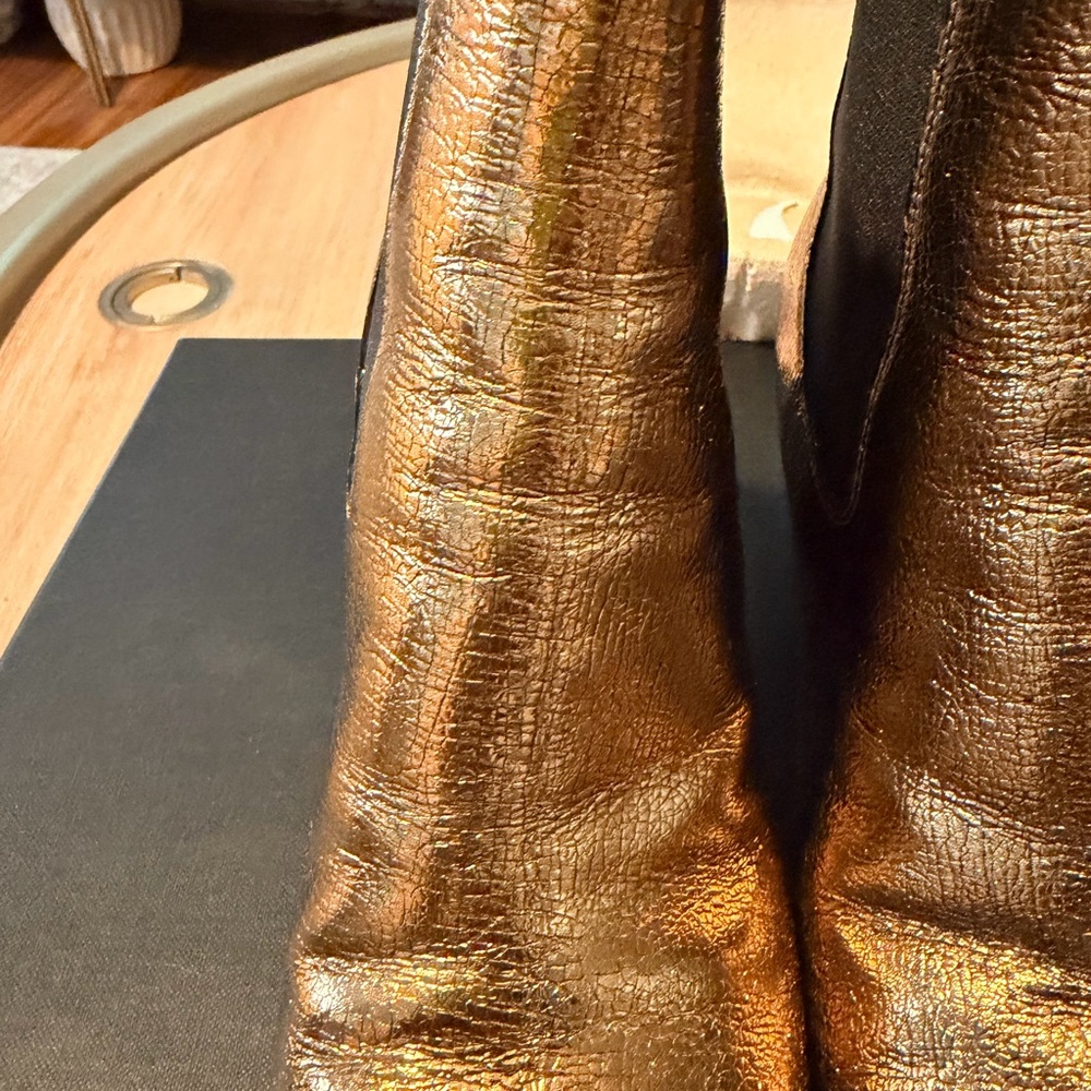 Authentic Saint Laurent Cracked Metallic Gold LouLou Boots Size 38 - Picture 10 of 16